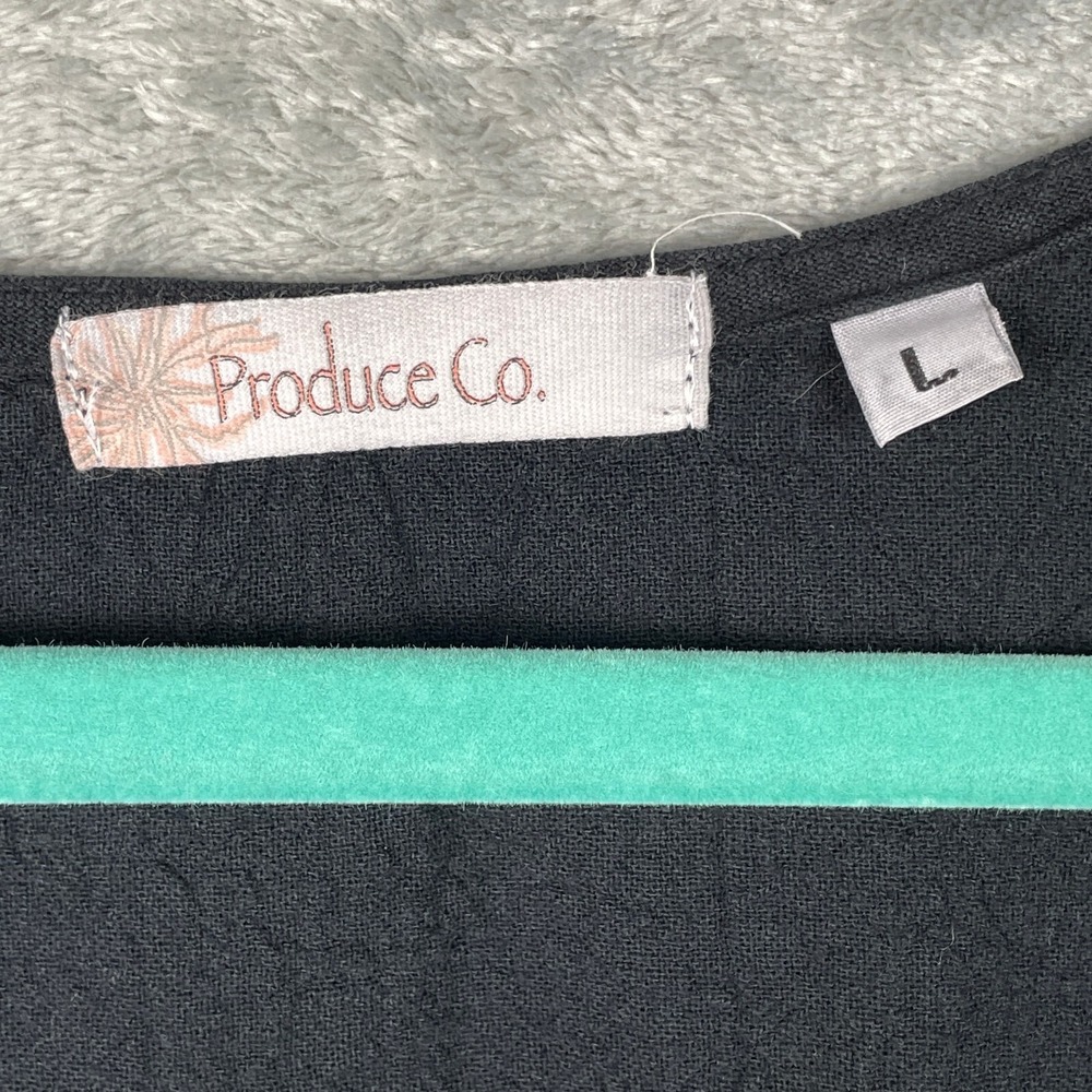 Produce‎ Co Tunic Top Womens Large Black Textured Asymmetrical Hem Cotton Boho - Picture 2 of 10